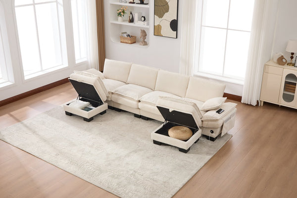 English Elm Sectional Modular Cloud Sofa Deep Corduroy Upholstered Comfort for Living Room Studio Beige W395S00130