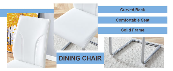 English Elm Set of 4 PU Dining Chairs White — High-Back Waterproof Upholstery, Sturdy Legs, Easy Assembly, Modern Design W1151P203801