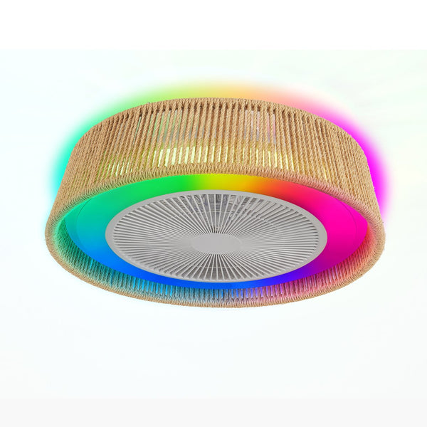 English Elm 21" Modern Rustic Ceiling Fan Light with Rope Woven Shade, LED RGB Dimmable, Quiet DC Motor, Remote Control W1340P246413