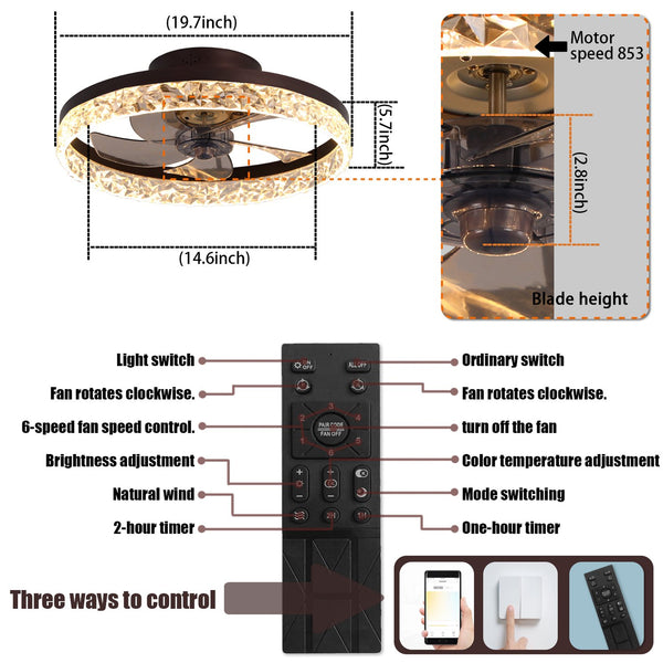 English Elm Low Profile Caged Ceiling Fan Modern Industrial 20" 7-Blade Compact Metal Body Reversible Motor Light Remote Brown W2312P374766