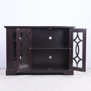 English Elm 48.66" Wide Tempered Glass Door Buffet Sideboard with Adjustable Shelves Dark Finish Ox Blood Red W2899P372746