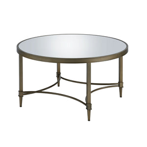 English Elm Aditya Mirrored & Antique Brass Coffee Table with 5mm Glass Top, Curved Crossbar & Luxe Vintage Flair B2726P255337