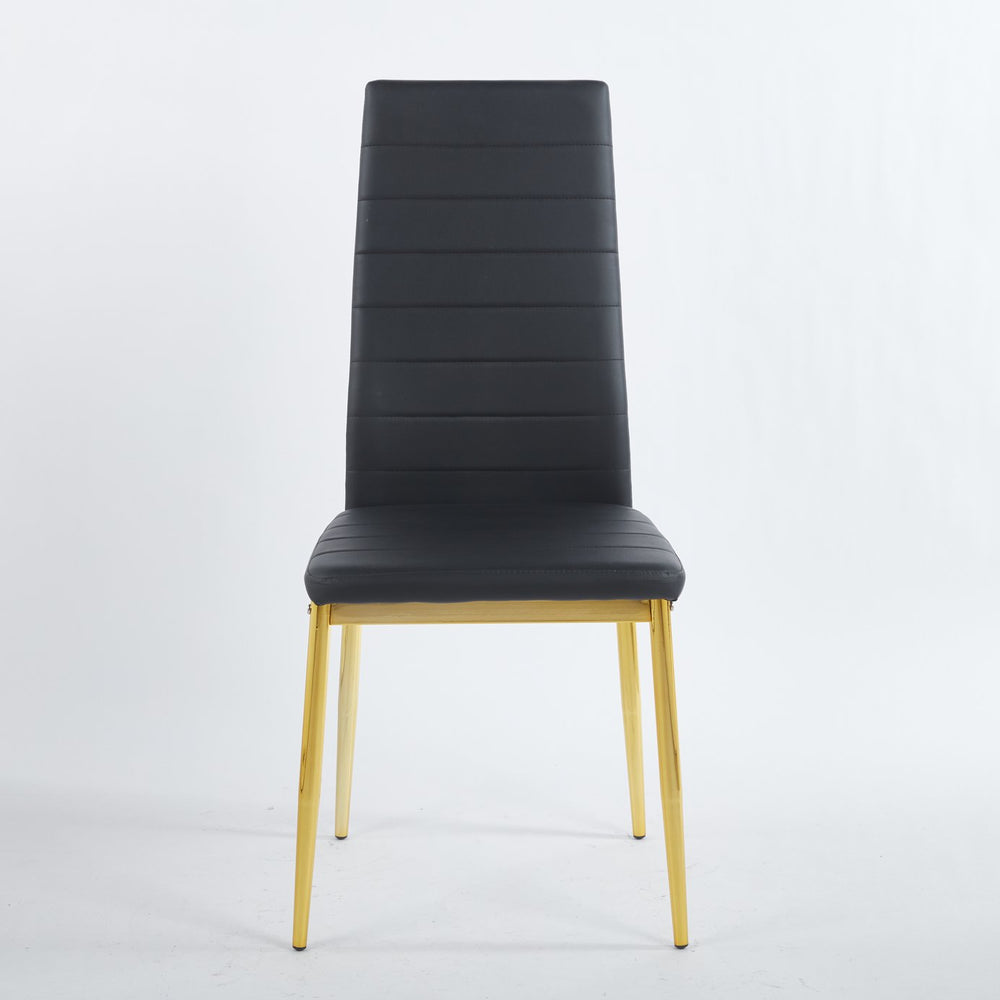 English Elm Chair Chair Set Of 4 - Elegant Black Seat With Golden Metal Legs For Modern Dining Room Style & Comfort W234P302679