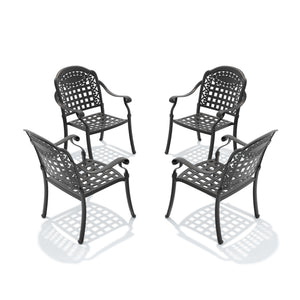 English Elm Cast Aluminum Outdoor Dining Chairs Set of 4 with Carved Relief Frame and Weather Cushions W1710S00510
