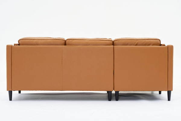 English Elm 94.5 Inch L-Shaped Genuine Leather Sofa With Left Chaise Lounge - Modern Tan Sectional Comfort W791S00022