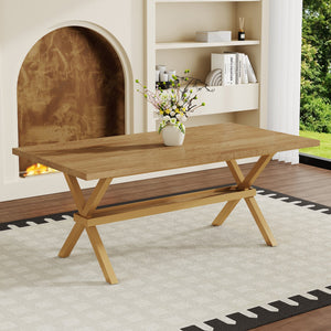 English Elm 71 Inch Industrial Dining Table Walnut Mdf Top Seats 8 with X Frame Steel Base Wood W1151P434795