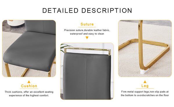 English Elm Table And Chair Set - Modern 71"X35.4" Transparent Glass Dining Set With 8 Gray Pu Chairs & Gold Legs W1151S02364-GIGA