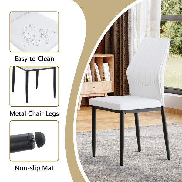 English Elm Table and Chair Set Marble Look Glass Top with Four Pu Shell Back Dining Seats W1151S04631