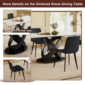 English Elm 71" Rectangular Dining Table – Modern Luxury Sintered Stone Top & Carbon Steel Base, Seats 6-8 Guests W2699S00078