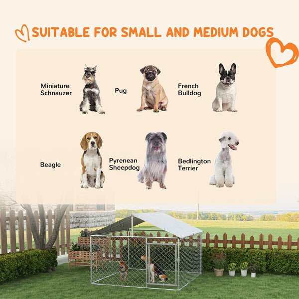 English Elm Pawhut Galvanized Steel Outdoor Dog Kennel with Waterproof Roof and Secure Latch Lock W2225P173782