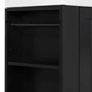 English Elm 20-Inch Compact Bathroom Vanity with Ceramic Sink, Wall-Mounted MDF Cabinet, Modern Space-Saver Design Black N725P314023B