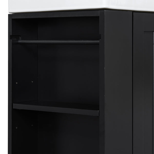 English Elm 20-Inch Compact Bathroom Vanity with Ceramic Sink, Wall-Mounted MDF Cabinet, Modern Space-Saver Design Black N725P314023B