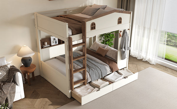 English Elm Twin Triple Metal Bunk Bed Matte Powder Coated Frame with Full Safety Guardrails W1580S00637