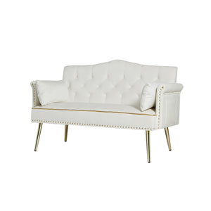 English Elm CREAM Velvet 2-Seater Sofa with Gold Metal Legs, Foam Cushion Comfort, Solid Wood Frame, Compact Luxury W588P165684