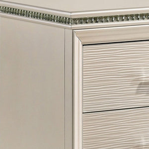 English Elm Nightstand Pearl White Lacquer with Textured Drawers and Clear Acrylic Legs Glam Bedroom B056P416808