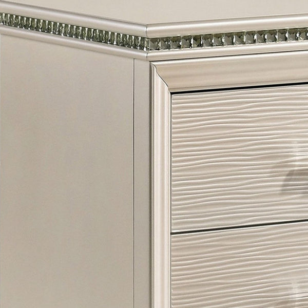English Elm Nightstand Pearl White Lacquer with Textured Drawers and Clear Acrylic Legs Glam Bedroom B056P416808