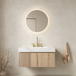 English Elm Muri Floating Bathroom Vanity with Oak Woodgrain Cabinet and Sintered Stone Top W2615S00632