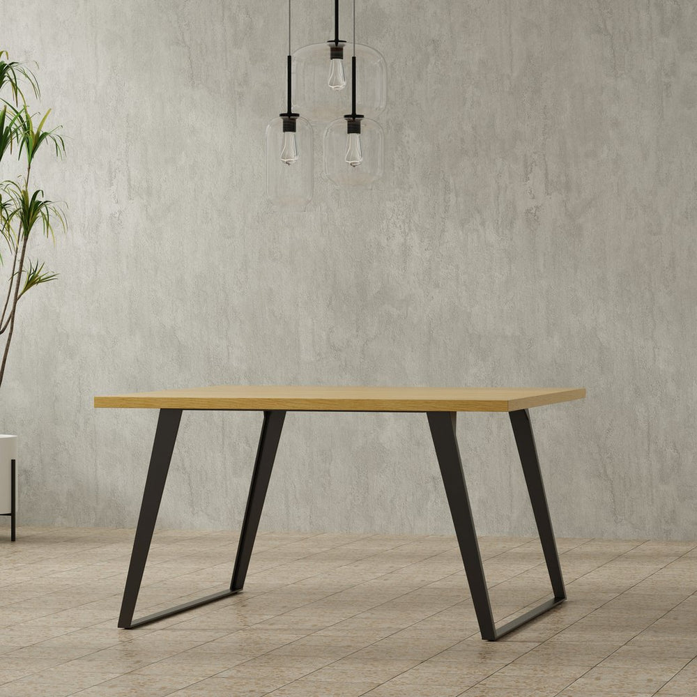 English Elm Lowry Handcrafted Modern-Industrial Dining Table - Oak Veneer & Iron Legs For Versatile Style B136P266906
