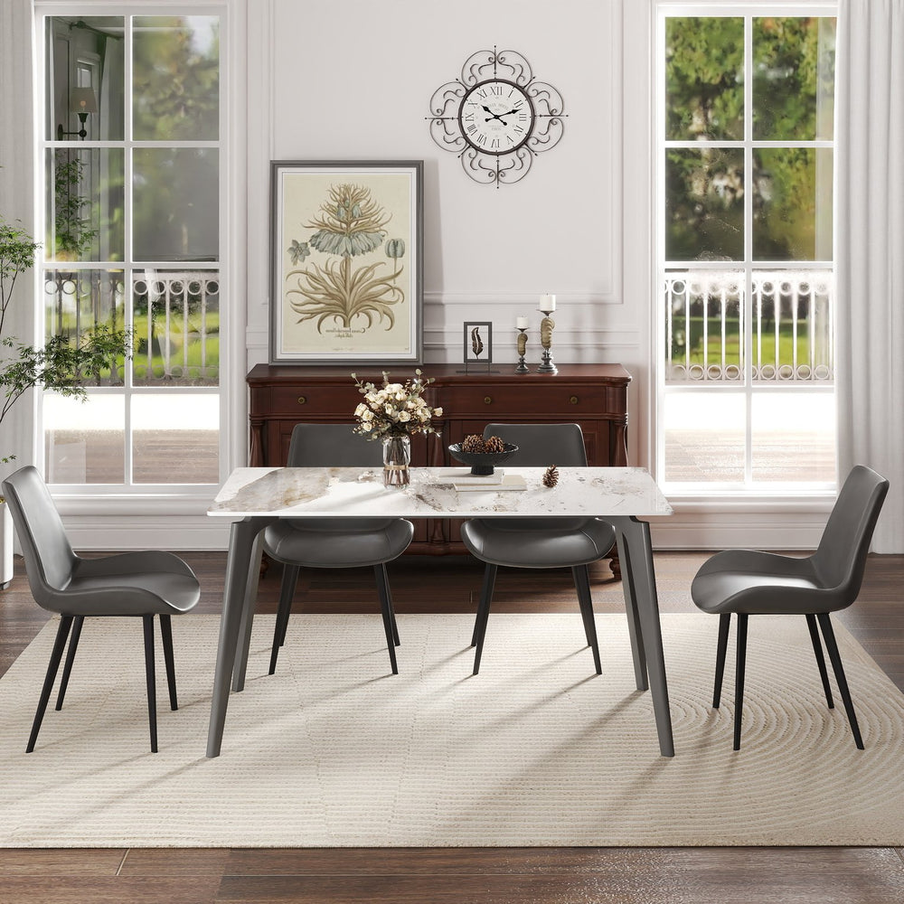 English Elm 55.12" Modern Artificial Stone Dining Table With Dark Grey Metal Legs - Seats 6, Minimalist Style W1535S00520