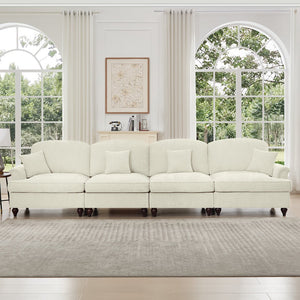 English Elm Elegant Four-Seater Chenille Sofa With Removable Ruffled Skirts, Flared Arms & Spindle Legs For Cozy Living Spaces W3041S00238
