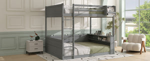 English Elm Queen Size Wooden Bunk Bed With Smart Storage, Led Light, Usb Charging & Modern Grey Finish N7090005006E-GIGA