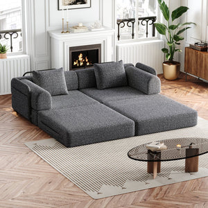 English Elm 72.4-inch Chenille Convertible Floor Sofa Bed with Storage Pockets and Foam Support W3505P355567