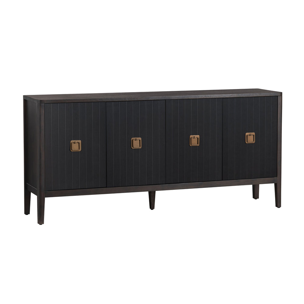 Crestview Collection Coastal Luxurious 4 Door Media Credenza With Copper Handles & Cord Management For Elegant Living Rooms Brown Solid Wood Cvfdr1047