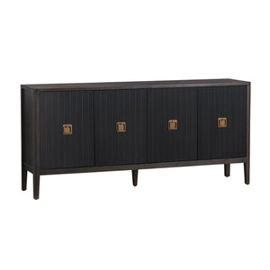 Crestview Collection Coastal Luxurious 4 Door Media Credenza With Copper Handles & Cord Management For Elegant Living Rooms Brown Solid Wood Cvfdr1047