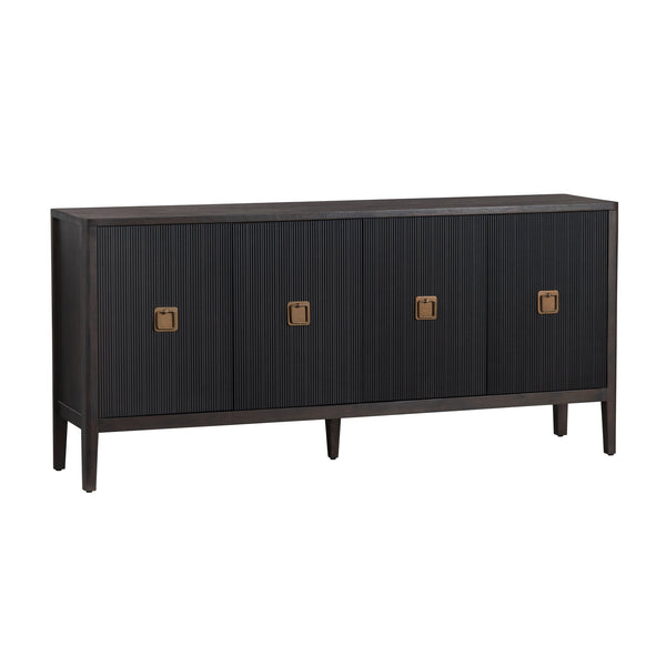 Crestview Collection Coastal Luxurious 4 Door Media Credenza With Copper Handles & Cord Management For Elegant Living Rooms Brown Solid Wood Cvfdr1047