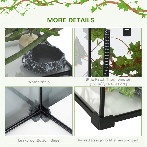 English Elm PawHut Glass Reptile Terrarium 14 Gal w/ Sliding Mesh Top, Leakproof Raised Base & Decor Kit W2225P200848