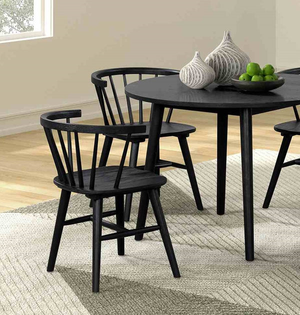 English Elm Black Yate 2pc Mid-Century Dining Chairs with Spindle Back, Molded Seats & Shaker Legs - 22x20x28" B2741P406735