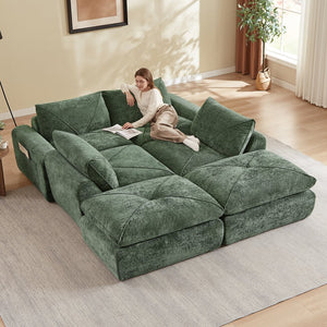 English Elm Modern Chenille Modular Sectional Sofa with Built-in Foot Pedals for Relaxed Living Green W3396S00071