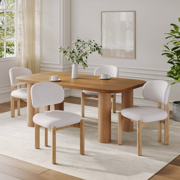 English Elm Christopher Knight Home® - Beige Scandinavian Dining Chairs Set Of 4 - Modern Upholstered, Natural Wood Frame, Comfort & Style N768P341563N_4