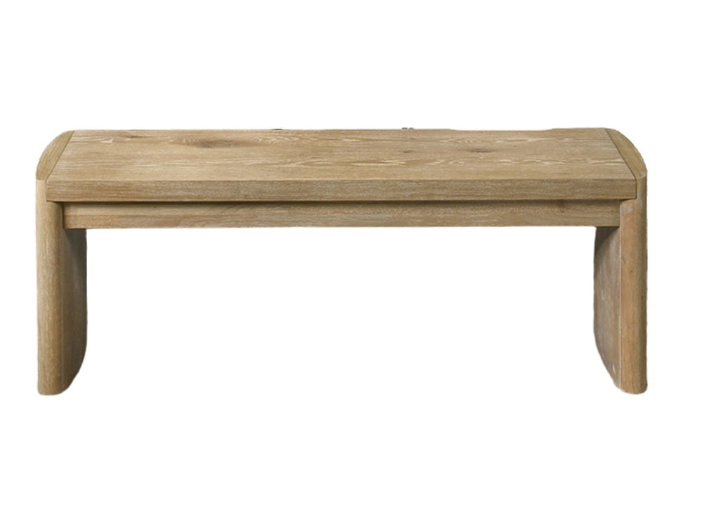 English Elm 1pc Upholstery Bench with Soft Rounded Corners, Light Finish, Upholstered Seat, Contemporary Dining Appeal Oak 52 L x 19 W x 10 H B011P366729