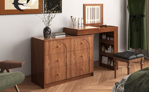 English Elm Vanity LED Mirror Desk with Flip-Top Dual Function, 7 Drawers & Multiple Shelves for Organized Glam Walnut 47.24 L x 19.69 W x 6.5 H N733S363650H