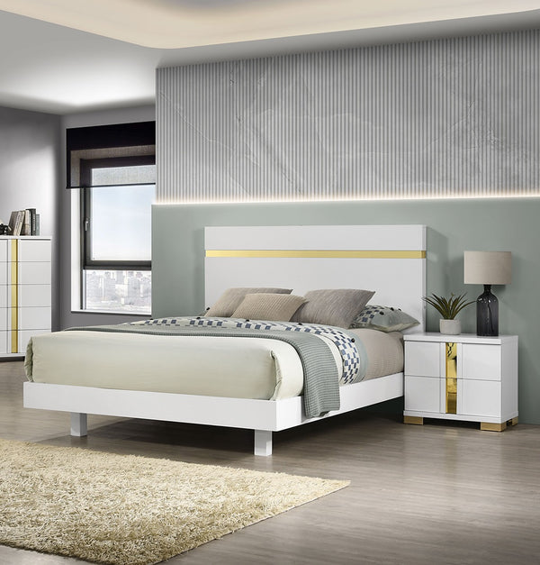 English Elm Modern 3Pc Full Size Bedroom Set With Led & Dust-Proof Nightstands – Chic White Furniture Design B2741S00181