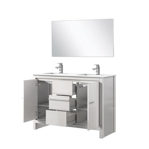 English Elm White Double Bath Vanity Set With Cultured Marble Top, Chrome Faucet & 43" Mirror For Elegant Bathrooms B2731S01717-GIGA