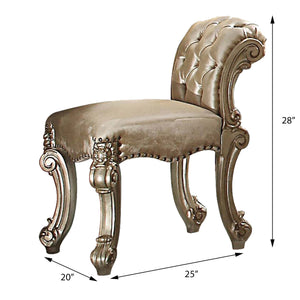 English Elm Gold Patina Rolled Back Vanity Stool with Button Tufting, Nailhead Trim & Scrolled Antique Legs B062P208997