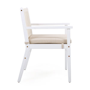English Elm Christopher Knight Home® - Outdoor Acacia Wood Dining Chairs Set of 2 with Woven Rope Back, Waterproof Cushions, 400lb Capacity Beige+White N779P224995W