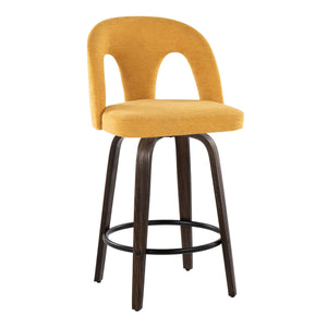 English Elm Fixed-height Swivel Counter Stools Mid-century Bentwood Walnut Frame Set of 2 B202S01787