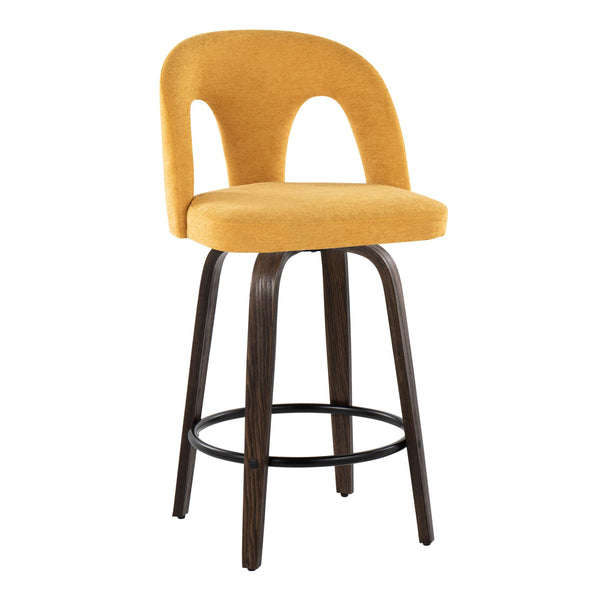 English Elm Fixed-height Swivel Counter Stools Mid-century Bentwood Walnut Frame Set of 2 B202S01787