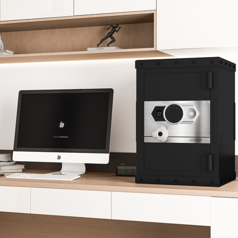 English Elm Three-Lock Heavy-Duty Digital Safe For Home & Office - Secure Storage With Biometric Access & Alarms W396P307328-GIGA