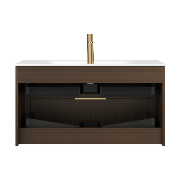 English Elm ZANE 36" Bathroom Vanity with Integrated Hot-Press Sintered Stone Basin, Floating Plywood Cabinet, Soft-Close Drawers and Moisture-Resistant Finish Carrara White,Walnut W2615P360727
