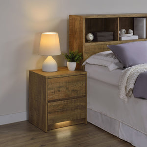 English Elm Geary Mango 2-Drawer Nightstand with LED Light, Dual Outlet, USB-A & USB-C Charging Ports, Compact Wood-Grain Storage B062P375561