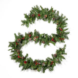 Christopher Knight Home® - Noble House - - 2-Packed 9'X10'' Glitter Bristle Mixed Garland With 15 Red Berry And 15 Pine Cones And With 50 Warm White Led Lights With Timer-Battery Operated-Outdoor,180 Tips