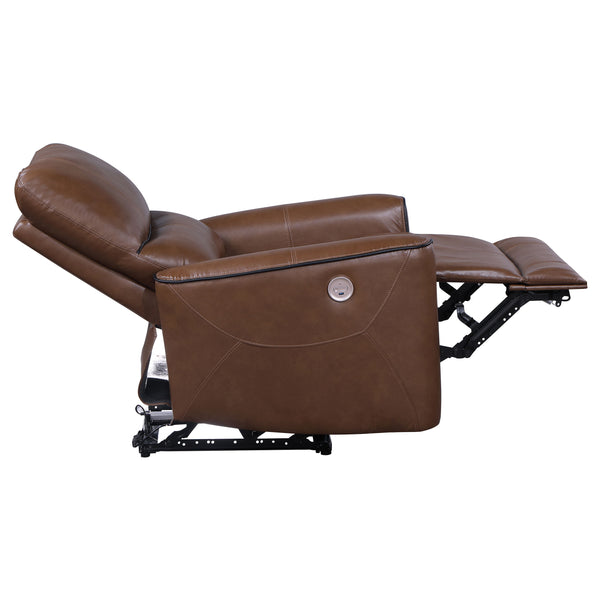 English Elm Denson Saddle Brown Power Recliner Chair with Leatherette Upholstery, Button Control, Plush Springs B062P353263