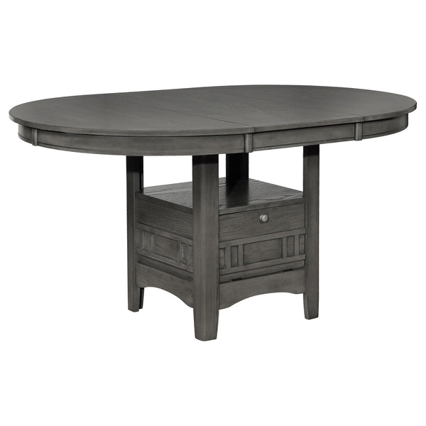 English Elm Lavon Oval Dining Table with Extension Leaf & Built-In Storage in Medium Grey — Elegant, Versatile Design B062P344903