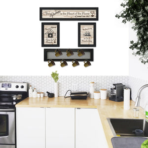 English Elm "kitchen Collection Vi" Wood Vignette Set with 7-peg Mug Rack Black Framed Wall Art B06787077