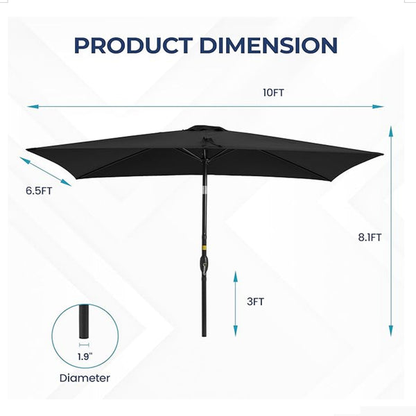 English Elm 6.5 X 10 Ft Rectangular Outdoor Patio Umbrella with Crank Tilt Uv Resistant Canopy Black B082P454955
