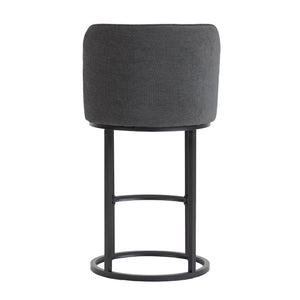 English Elm Counter Height Barstools Set of 2 Linen Upholstered Barrel Seat with Iron Legs Gray W395P410436
